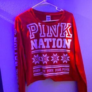 A red and white PINK crop top.